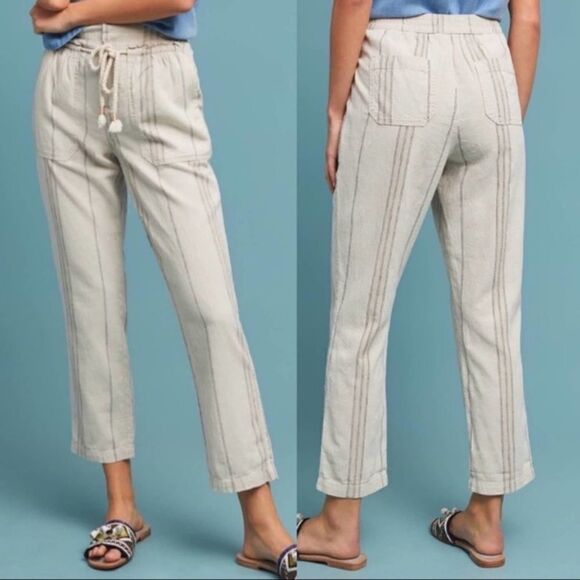 Anthropologie Pants - Anthropologie Cream/Gray Linen Seashore Casual Pants
